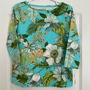 Talbots Turquoise Floral 3/4 Sleeve Top